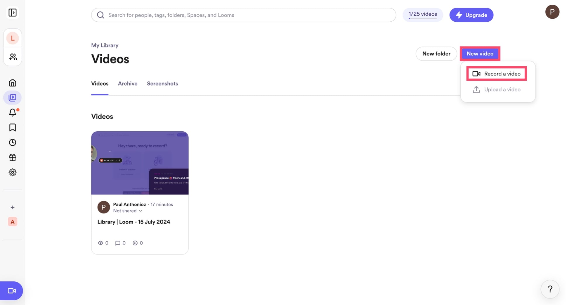 Click New video to create your first Loom video