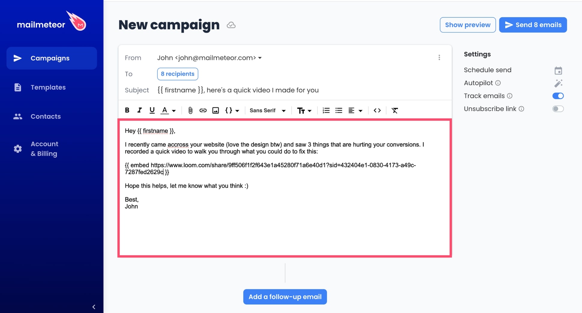 Embed a Loom video into your emails using Mailmeteor