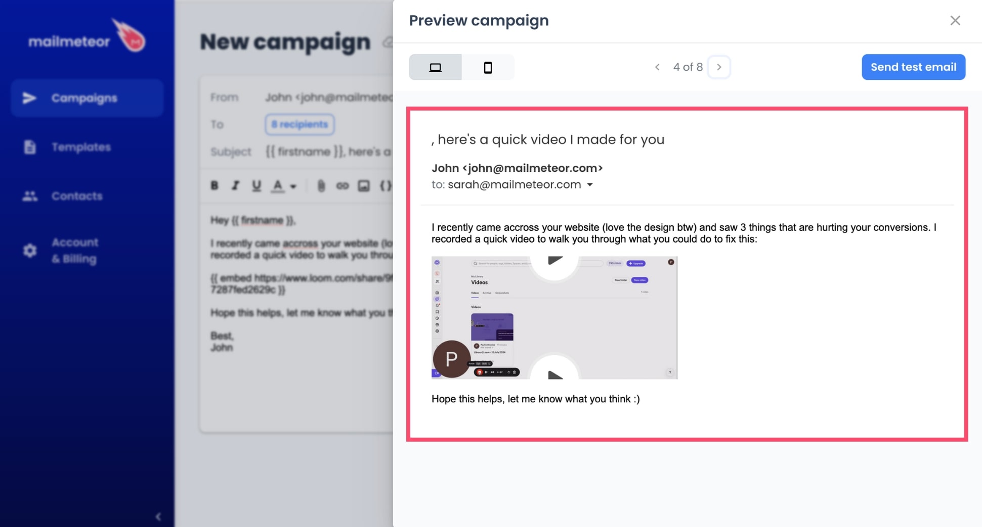 Preview your emails with the Loom video