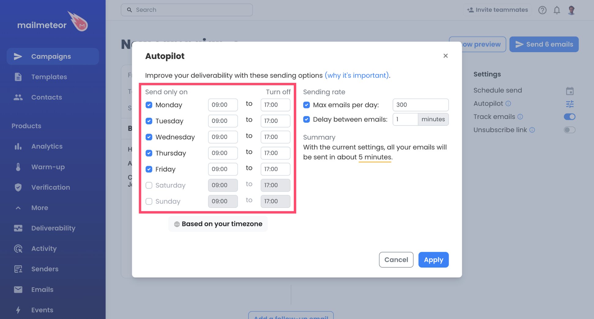 Sending days and hours defined in Autopilot