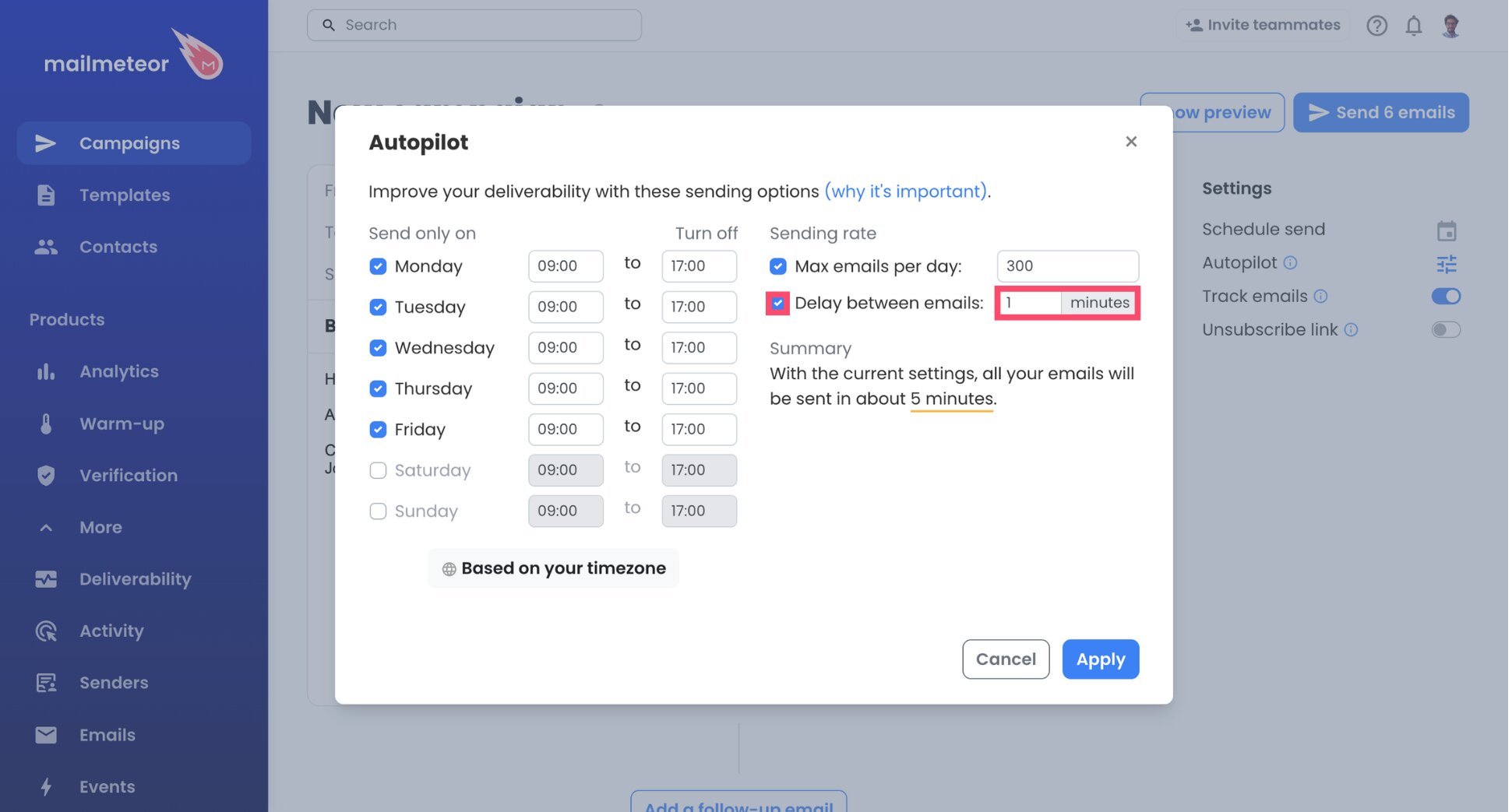 One-minute interval between emails in Autopilot