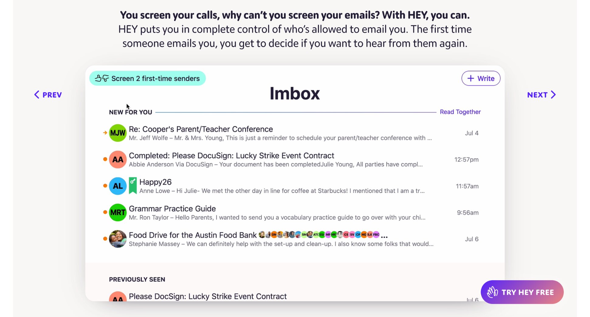 Hey email app interface