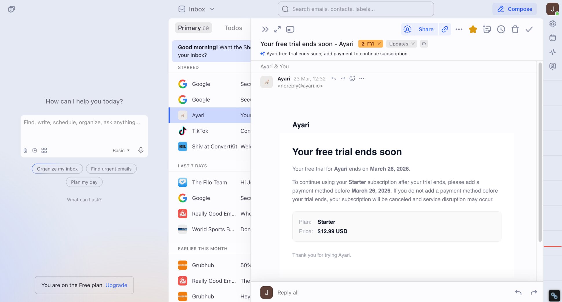 Shortwave email app interface