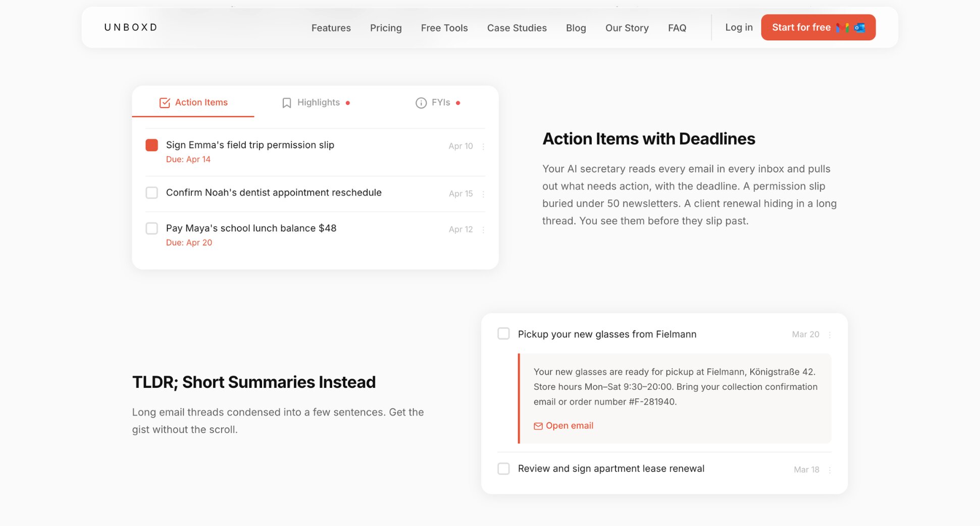 Unboxd daily email briefing interface
