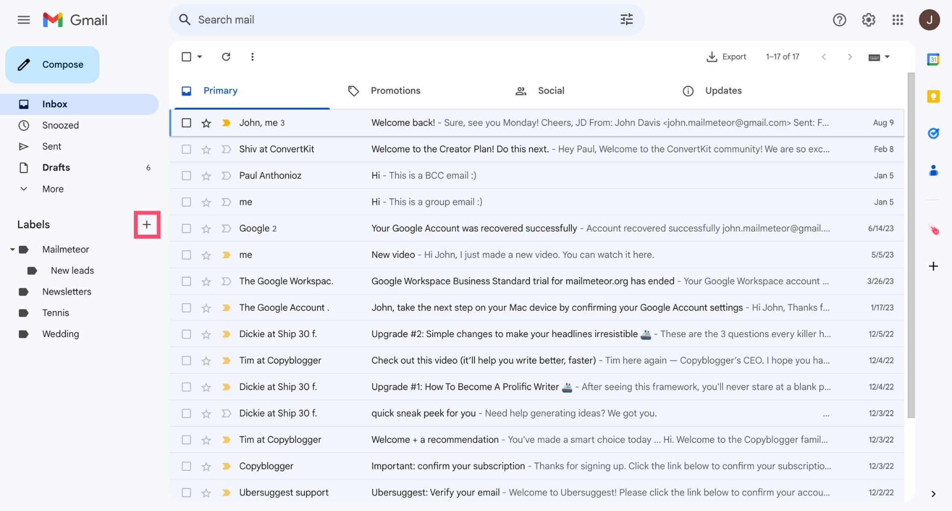 Create a new folder in Gmail