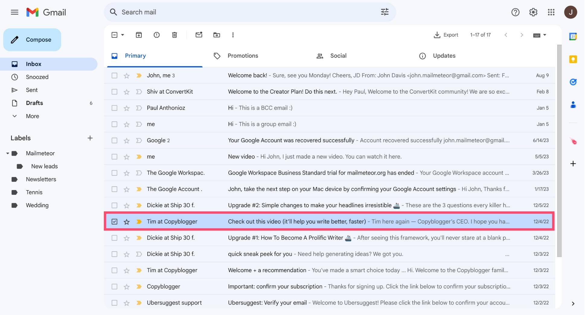 Find an email in Gmail