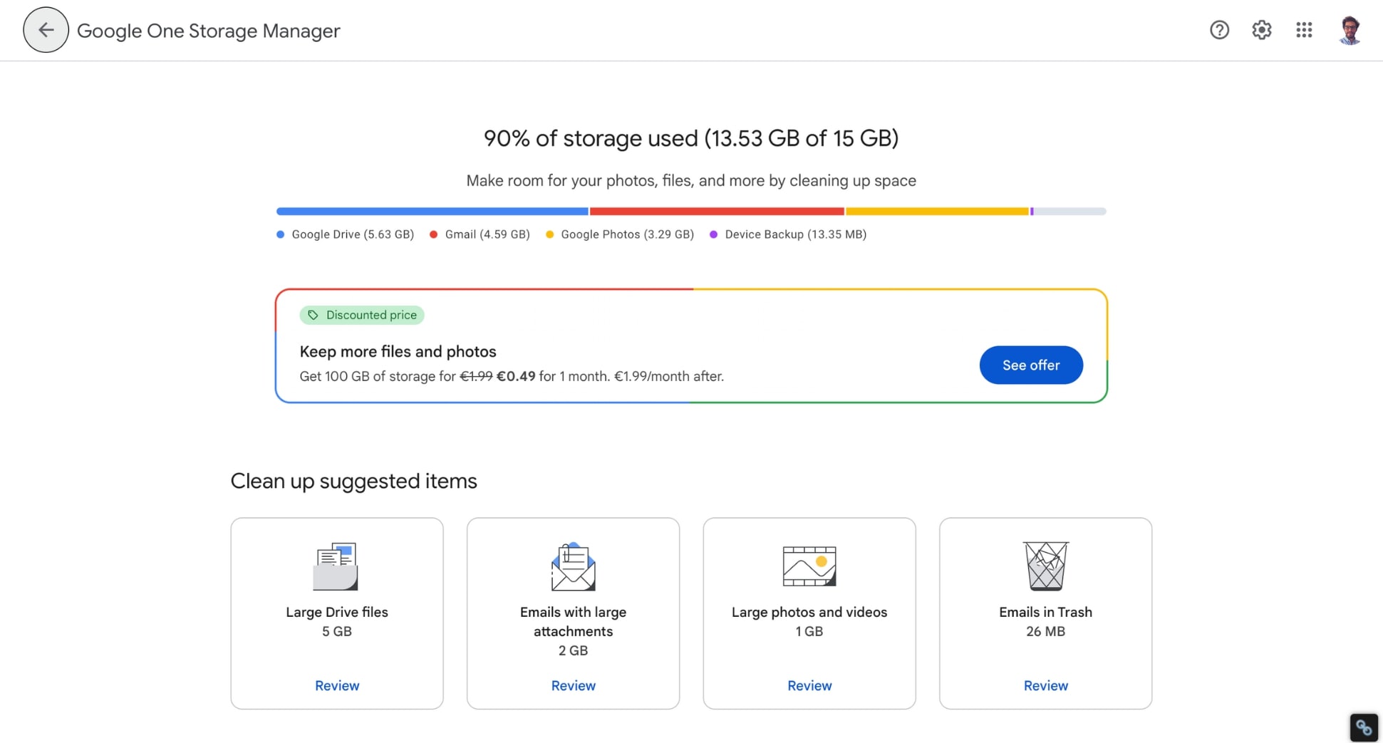 Sign in to Google One Storage Manager