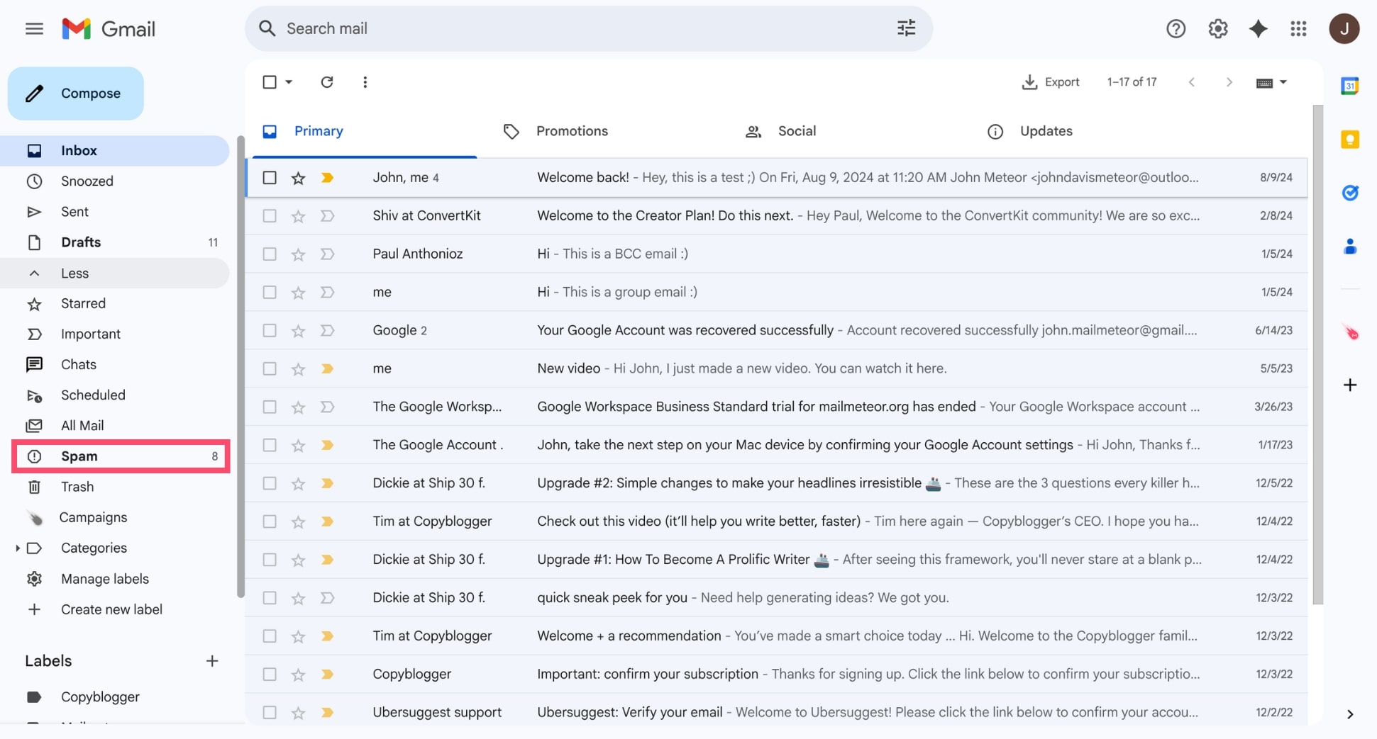 Open the Gmail Trash folder