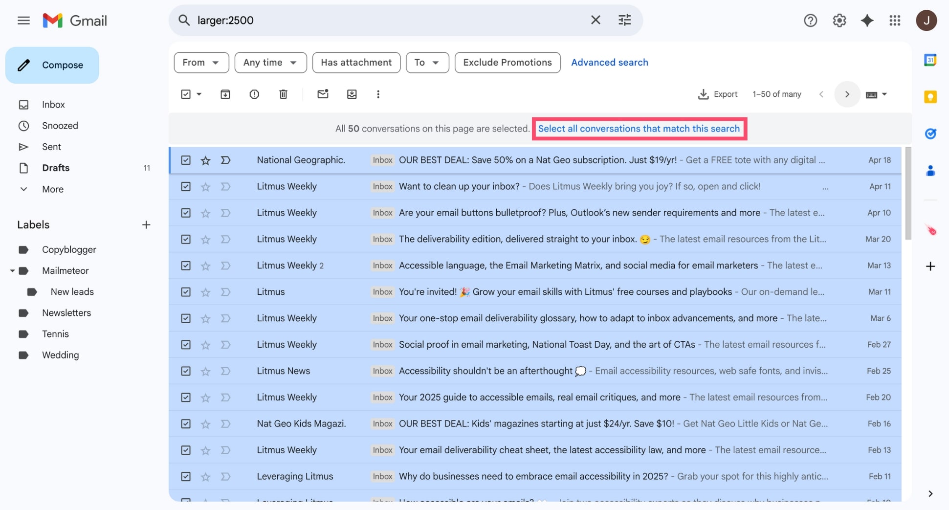 Select all emails in Gmail