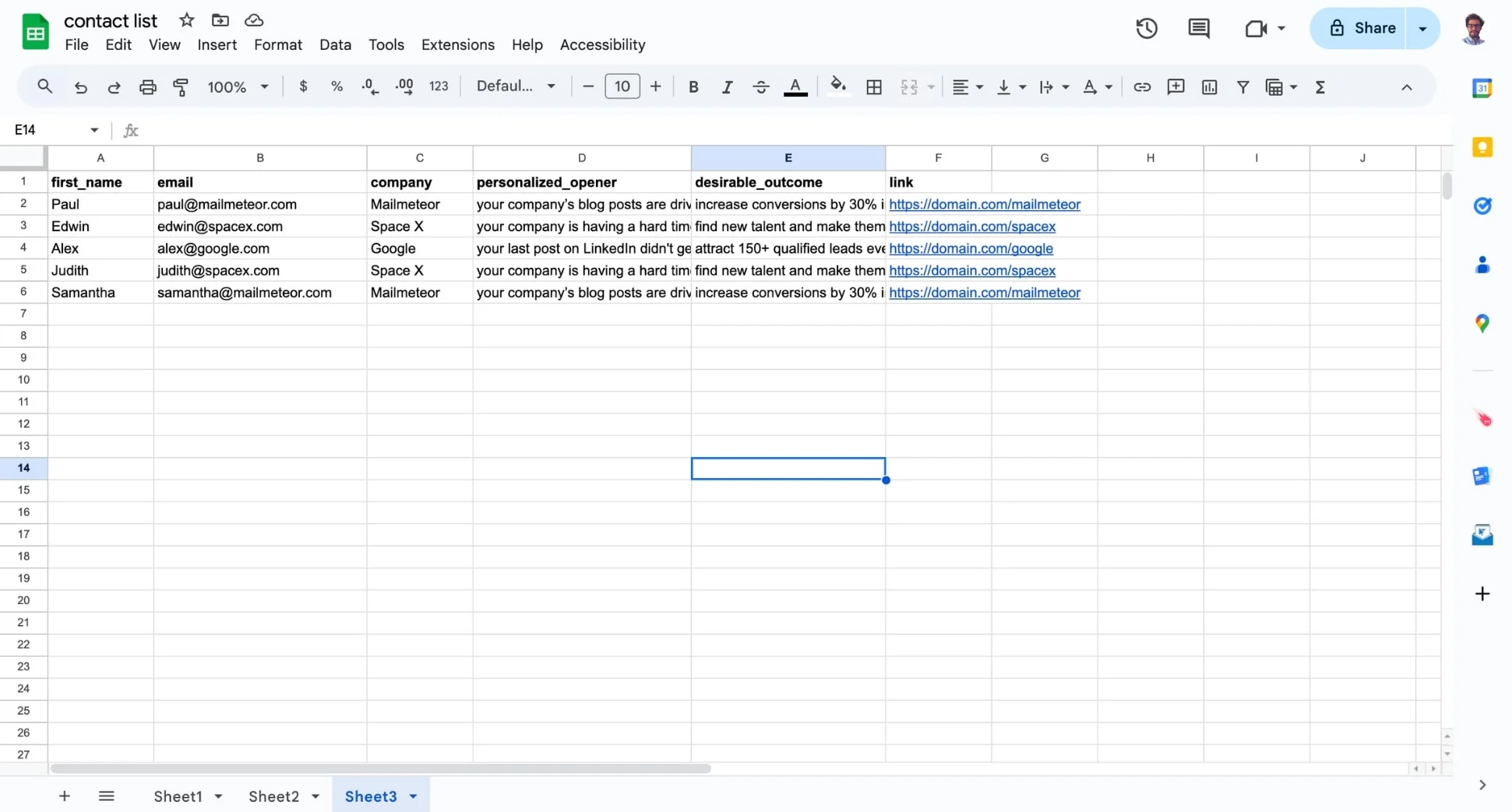 Organize your contact list in Google Sheets