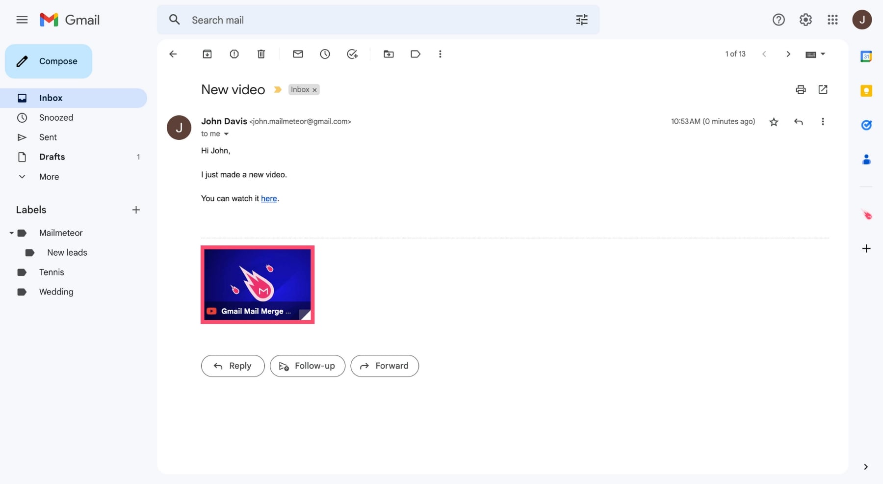 Embedded video in Gmail