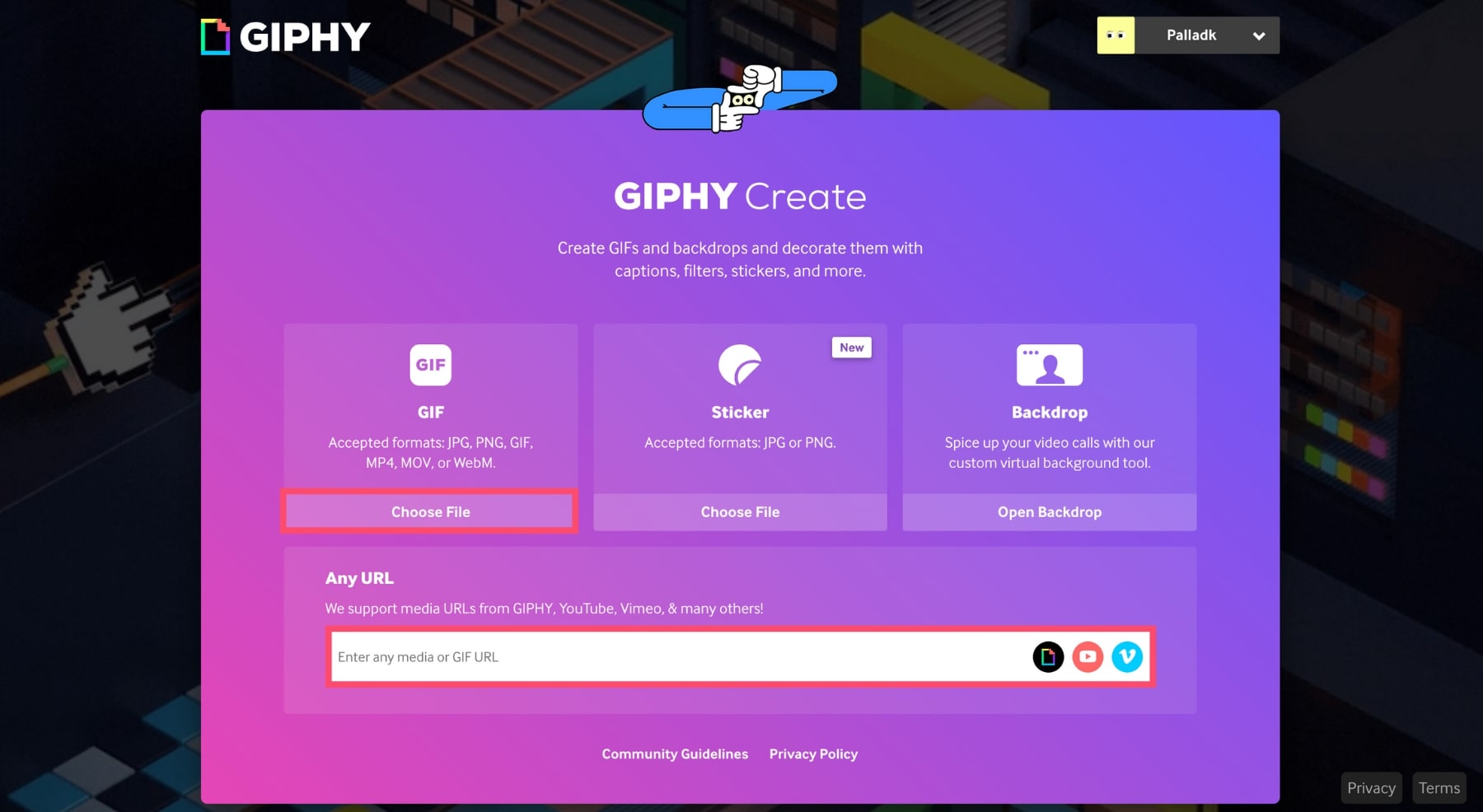 Upload a your video on Giphy