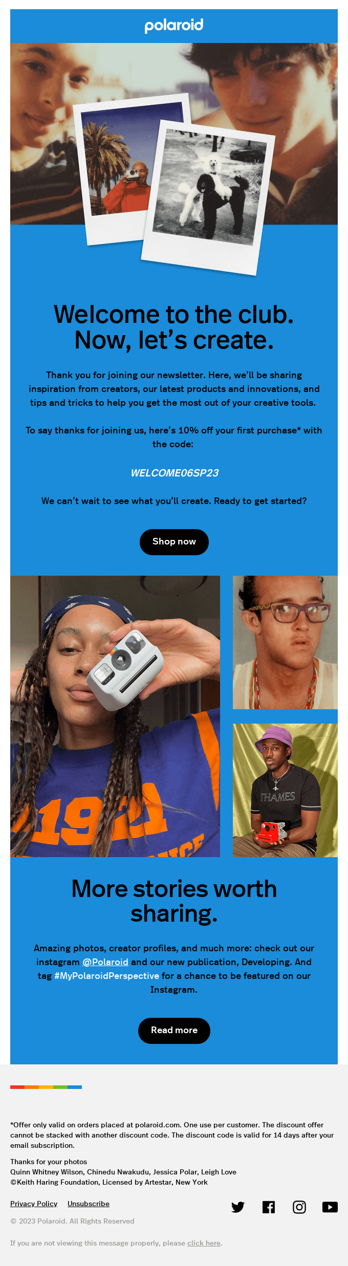 Polaroid welcome email