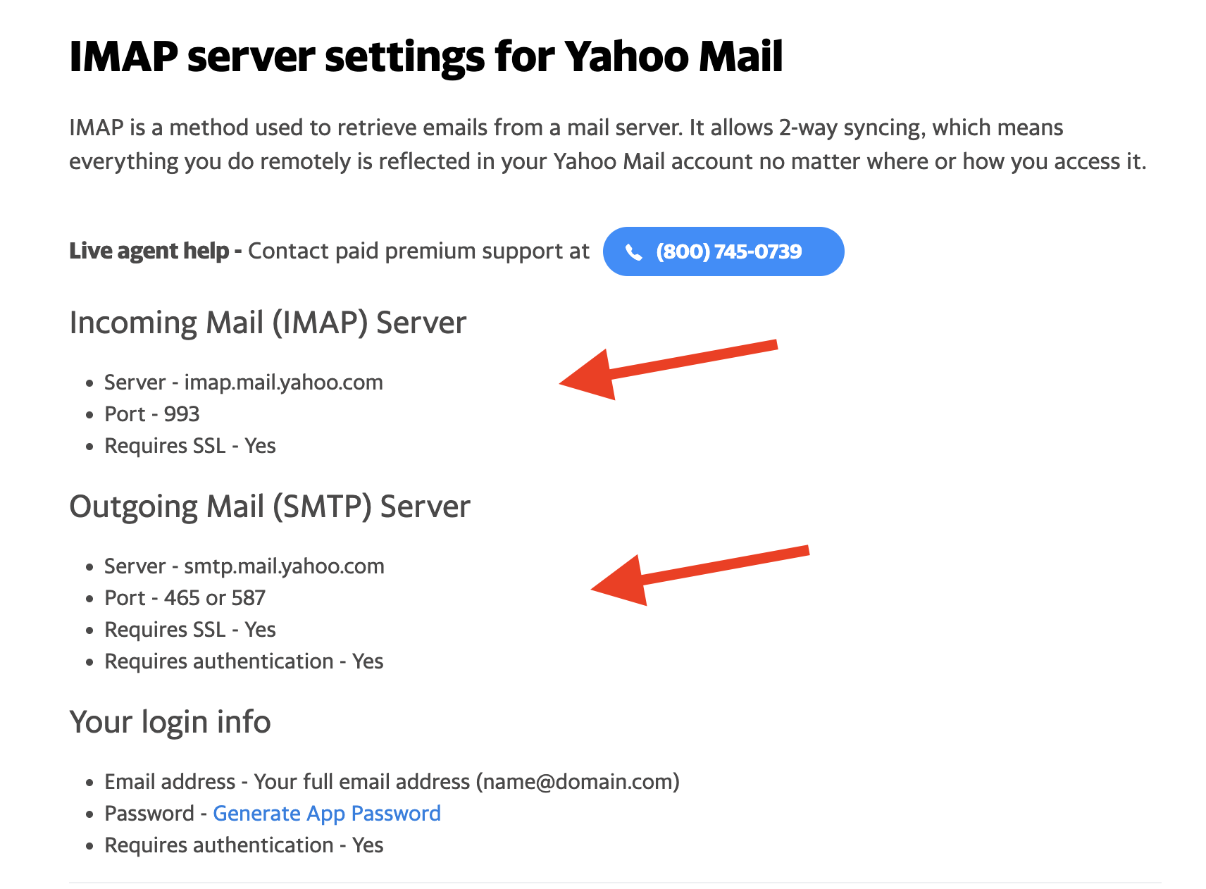 Yahoo email host name settings